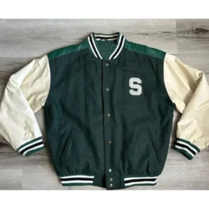 Michigan State Green/Off White Full-Snap Varsity Wool/Leather Jacket