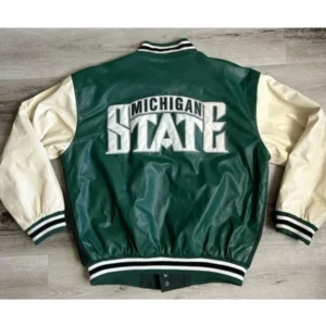 Michigan State Green/Off White Full-Snap Varsity Wool/Leather Jacket