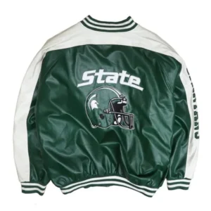 Michigan State Green/White Full-Zip Varsity Leather Jacket