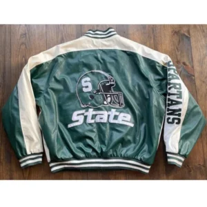 Green/White University of Michigan State Spartans Varsity Full-Zip Leather Jacket