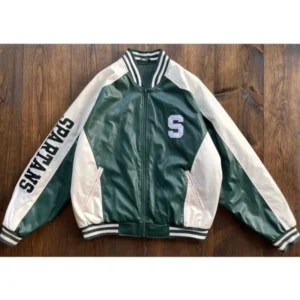 Green/White University of Michigan State Spartans Varsity Full-Zip Leather Jacket