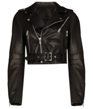 Women’s Black Lambskin Biker Cropped Leather Jacket