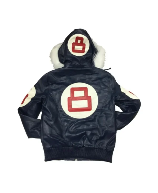 8 Ball Navy Leather Hooded Jacket