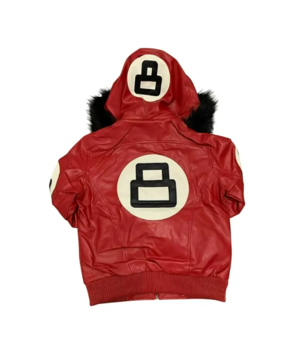 8 Ball Red Leather Hooded Jacket