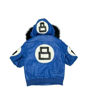 8 Ball Blue Leather Hooded Jacket