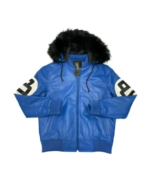 8 Ball Blue Leather Hooded Jacket