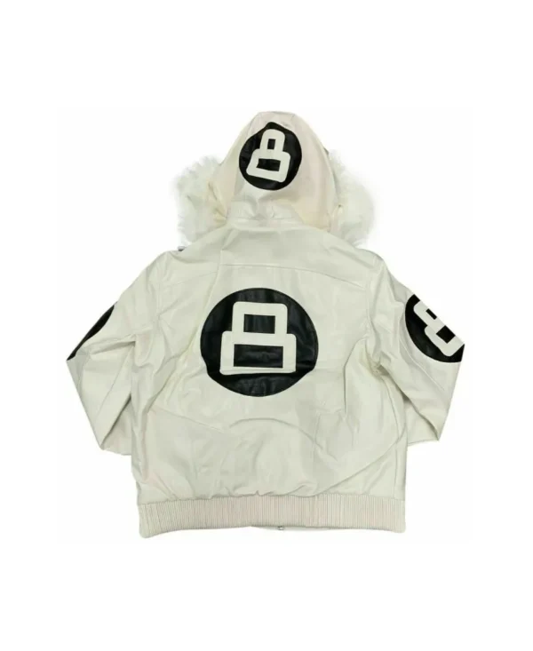 8 Ball White Leather Bomber Jacket