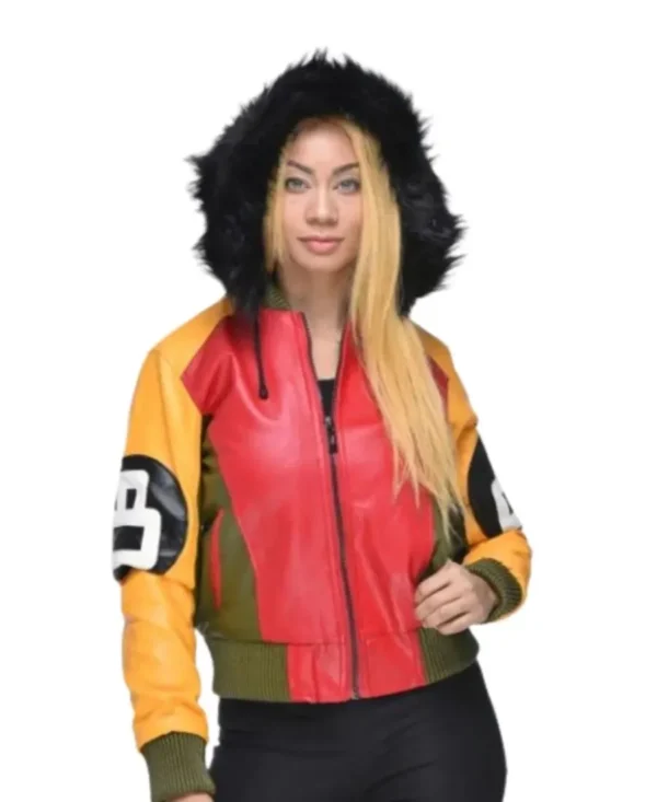 Womens 8 Ball Bomber Leather Jacket