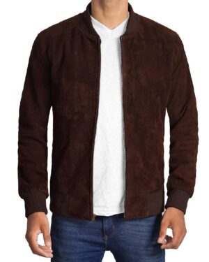 Adamsville Men's Dark Brown Suede Leather Bomber Jacket