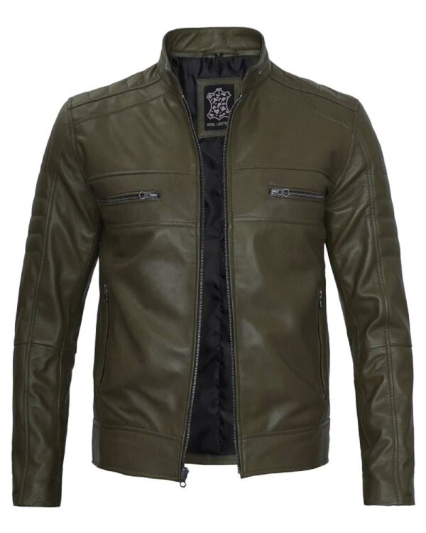 Austin Men Cafe Racer Dark Green Real Leather Jacket