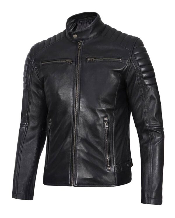 Black Cafe Racer Leather Jacket for Men