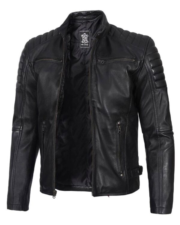 Black Cafe Racer Leather Jacket for Men