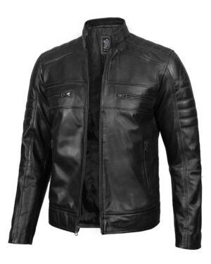 Black Cafe Racer Real Leather Motorcycle Jacket