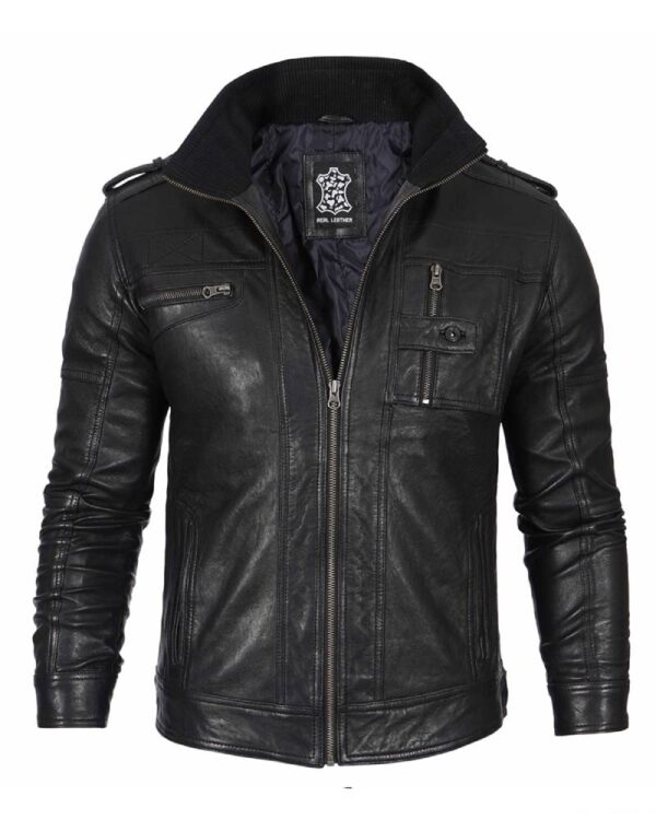 Black Men's Waxed Cafe Racer Leather Jacket