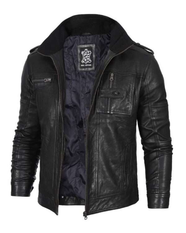 Black Men's Waxed Cafe Racer Leather Jacket