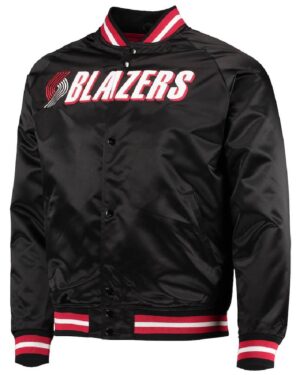 Black Portland Trail Blazers Throwback Wordmark Satin Jacket