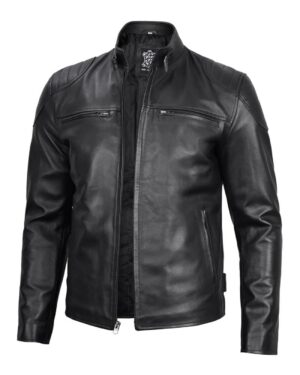 Black Real Leather Cafe Racer Jacket