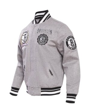 Brooklyn Nets Pro Standard Heather Crest Emblem Full-Snap Gray Varsity Jacket