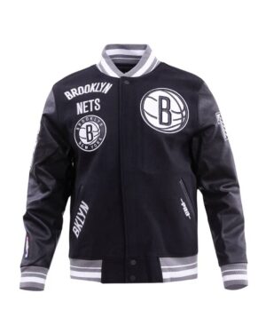 Brooklyn Nets Retro Black Wool & Leather Varsity Jacket