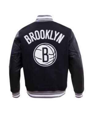 Brooklyn Nets Retro Black Wool & Leather Varsity Jacket