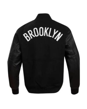 Brooklyn Nets Retro Classic Rib Full Black Wool & Leather Varsity Jacket