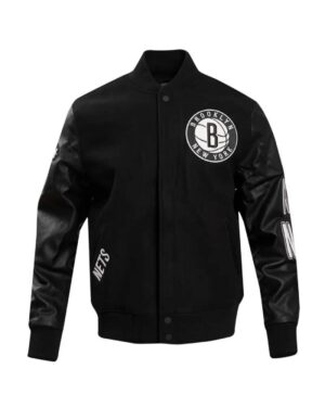 Brooklyn Nets Retro Classic Rib Full Black Wool & Leather Varsity Jacket