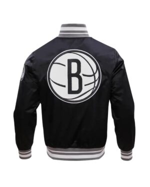 Brooklyn Nets Retro Classic Rib Satin Varsity Jacket