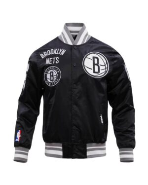 Brooklyn Nets Retro Classic Rib Satin Varsity Jacket