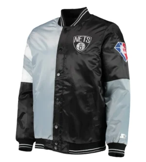 Brooklyn Nets Starter Gray & Black Satin Varsity Jacket