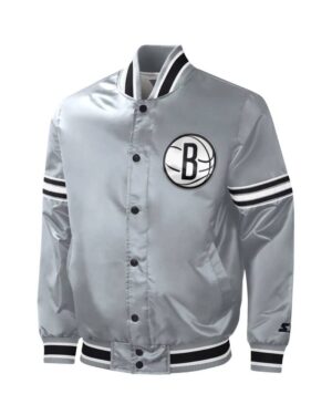 Brooklyn Nets Starter Slider Gray Satin Varsity Jacket