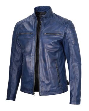 Cafe Racer Blue Leather Jacket for Men