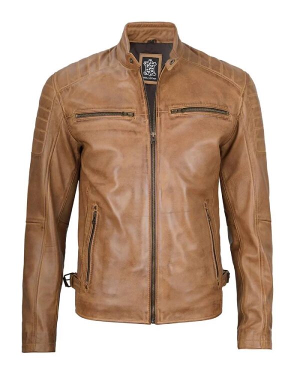 Cafe Racer Camel Brown Leather Jacket for Men