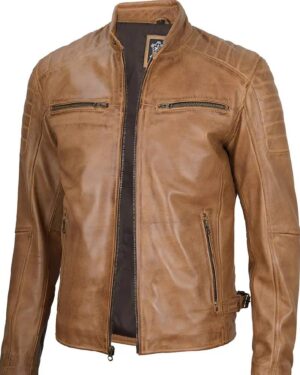 Cafe Racer Camel Brown Leather Jacket for Men