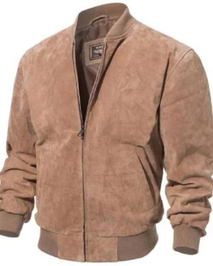 Camel Brown Men's Suede Leather Bomber Jacket