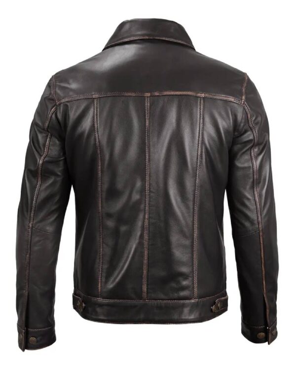 Dark Brown Trucker Leather Jacket Men's