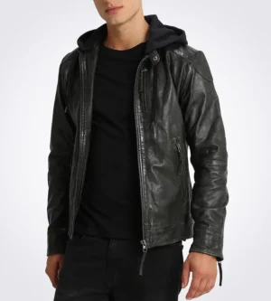 Eric Black Removable Hooded Leather Jacket