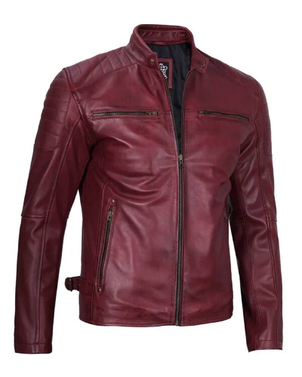 Maroon Cafe Racer Leather Jacket for Men