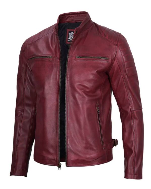 Maroon Cafe Racer Leather Jacket for Men