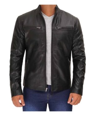 Men's Black Cafe Racer Leather Jacket