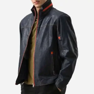 Men’s Casual Blue Leather Jacket