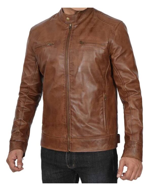 Men's Chocolate Brown Lambskin Cafe Racer Leather Jacket