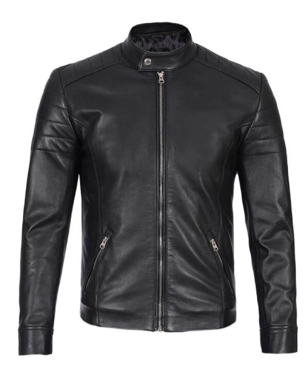 Men's Classic Black Leather Cafe Racer Jacket