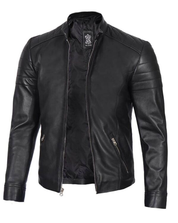 Men's Classic Black Leather Cafe Racer Jacket