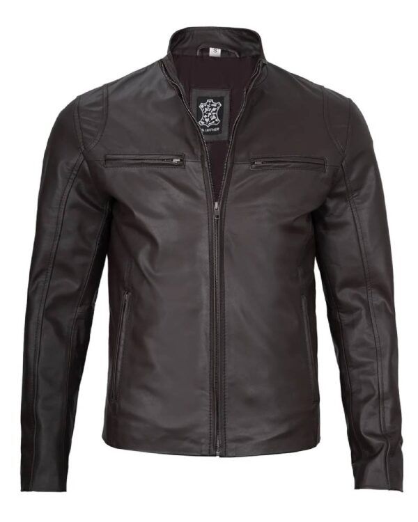 Men's Dark Brown Cowhide Cafe Racer Leather Jacket