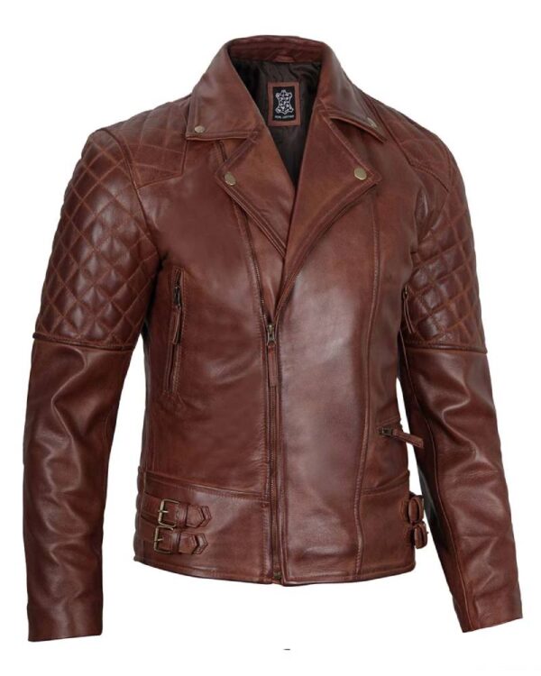 Men's Dark Brown Quilted Asymmetrical Leather Biker Jacket