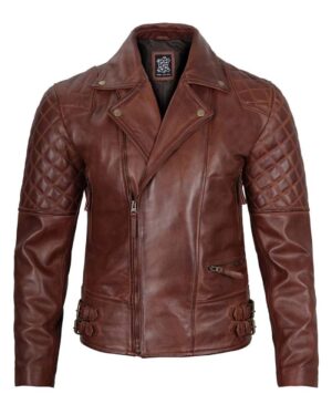 Men's Dark Brown Quilted Asymmetrical Leather Biker Jacket