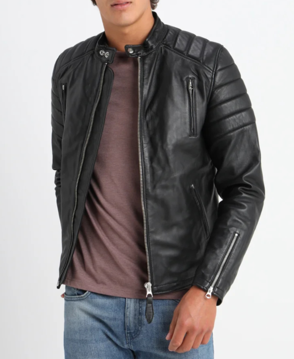 Vieno Mens Cafe Racer Leather Jacket