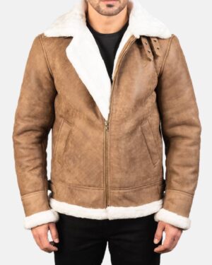 Men's Francis B-3 Distressed Brown Leather Bomber Jacket