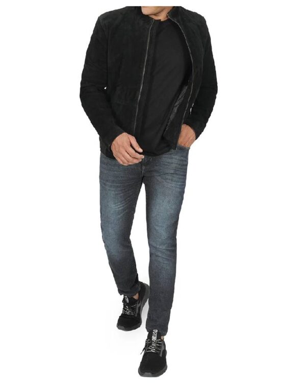 Men's Genuine Black Cafe Racer Suede Jacket