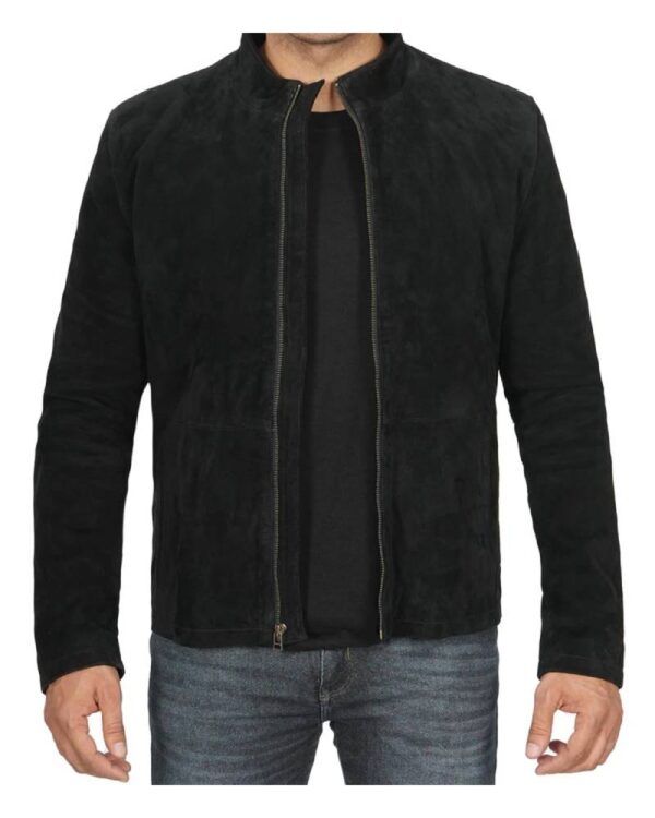 Men's Genuine Black Cafe Racer Suede Jacket